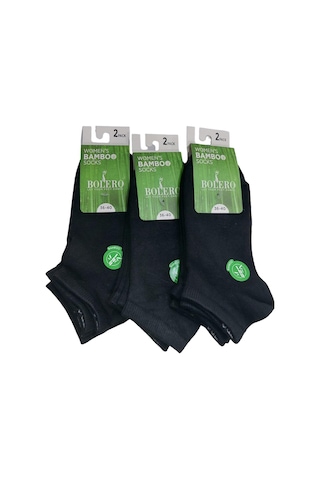 6'lı Kaliteli Kadın Bambu Patik Çorap 36-40-siyah Siyah