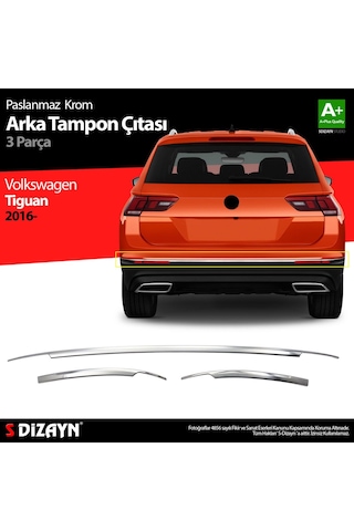 S-Dizayn  Volkswagen Tiguan Krom Arka Tampon Alt Çıtası 3 Prç. 2016 Üzeri