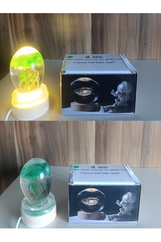 Ahşap Altlıklı Yeşıl Renk Dekoratif Işıklı Küre