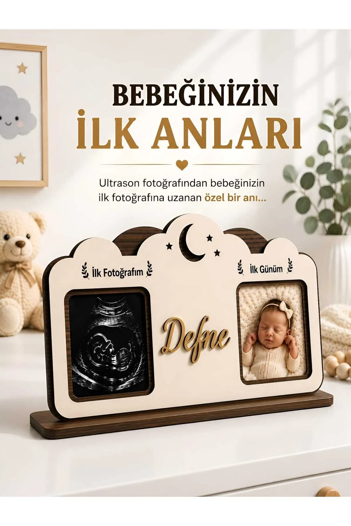 İlk Fotoğrafım Bebek U-ltrason Doğum Anı Çerçevesi Kişiye Özel Ahşap Bebek Hatırası