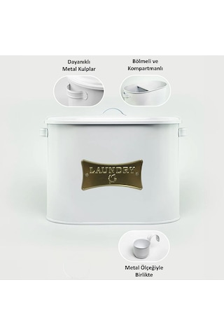 Toptanfoni Ev Metal Bölmeli Deterjan Kutusu - Beyaz - 12 Lt Beyaz