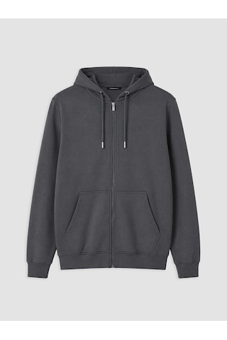 Lcwaıkıkı Classic Gri Kapüşonlu Erkek Fermuarlı Sweatshirt