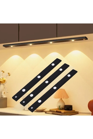 3 Adet 40cm Led Sensörlü Usb Şarjlı Mıknatıslı Mutfak,dolap Işık
