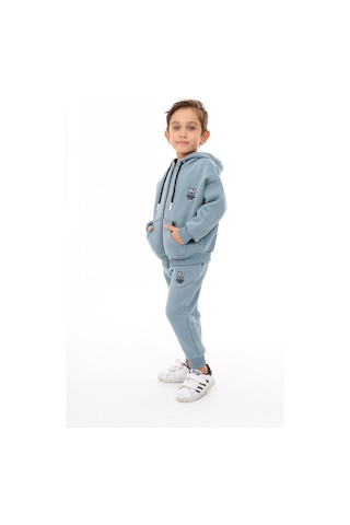 Toontoy Kids Toontoy Erkek Çocuk 2'li Takım Baskılı Kapüşonlu Fermuarlı Cepli Sweatshirt & Beli Paçası Lastikli Jogger Eşofman Altı - 3 İplik Şardonlu Mint