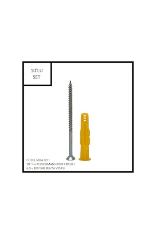 Dübel-vida Seti, Performans Roket Dübel 10 Mm, 6,0x100 Yhb Sunta Vidası, 10 Adet