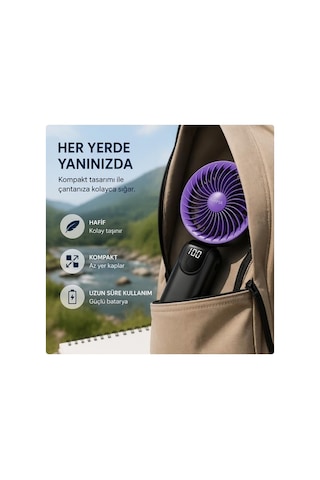 Robeve Aufn19 5 Kademeli Güçlü El Fanı Mini Fan Şarjlı Taşınabilir Mini Vantilatör, Dijital Ekranlı, Sessiz Çalışma, Uzun Pil Ömrü, Masaüstü & El Tipi Kullanım Yeşil