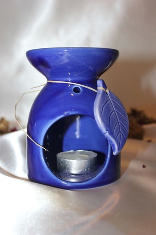 Buhardanlık Doğa Yapraklı Buhurdanlık Seramik Mavi