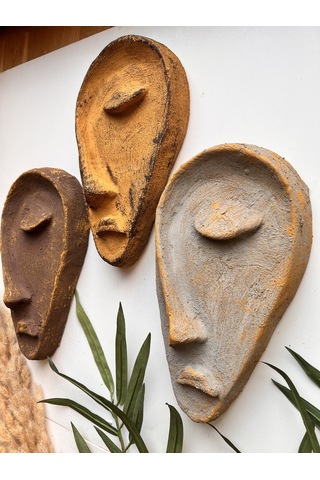 Özel Tasarım El Yapımı Heykel Soyut Yarım Yüz Maske 3'lü Set, Duvar Dekor, Yılbaşı, Noel Hediyesi