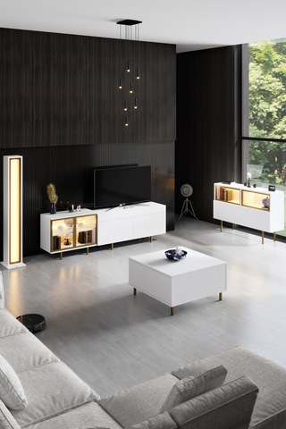 Vienna Gold Demir Ayaklı Rgb Led Işık Sistemli Beyaz Tv Ünitesi Tv Sehpası Antrasit - Altın