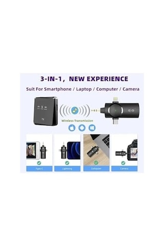 Type-c İphone İle Uyumlu Çiftli Kablosuz Yaka Mikrofonu 3in1 Kamera Pc Android İos Uyumlu