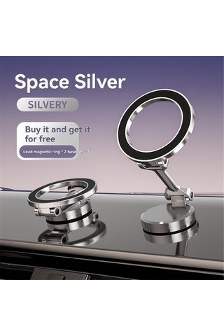 Symbee Alüminyum Araba Telefon Tutucu: 360 Döner, Güçlü Manyetik, Evrensel Uyumlu, Navigasyon İçin Orta Panel Uygulamalı Gümüş