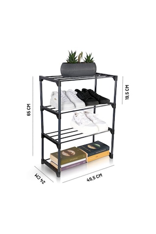 Teno Çok Amaçlı Raf - 4 Katlı Metal Ayakkabılık - Organizer - Kitaplık - Çiçeklik Siyah