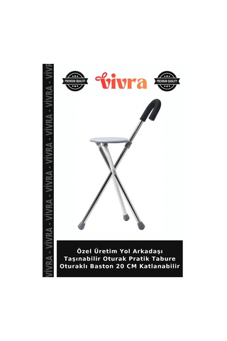 Özel Üretim Yol Arkadaşı Taşınabilir Oturak Pratik Tabure Oturaklı Baston 20 Cm Katlanabilir
