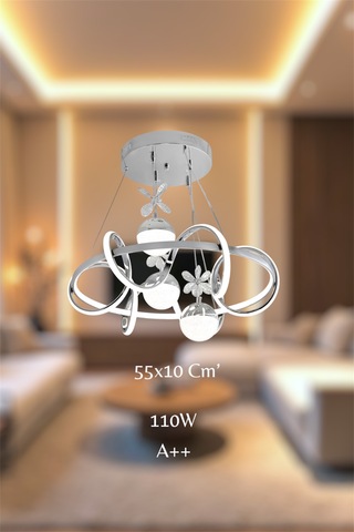 Ey Shop 3 Lü Toplu Çember 3 Renk Beyaz&sarı&günışığı Led Avize Krom