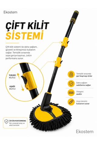 Araba Yıkama Fırçası Oto Yıkama Mop Mikrofiber Bezli Teleskopik Saplı