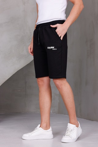 Dark Moda Erkek Baskılı Oversize İki İplik Kompakt Şort Siyah