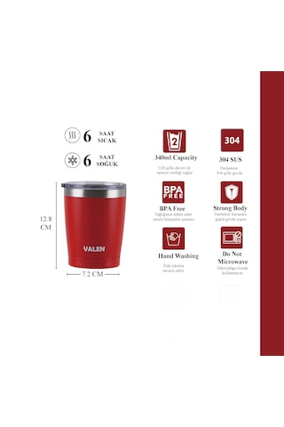 Çift Duvarlı Vakumlu Kahve Bardağı 340ml / Kırmızı