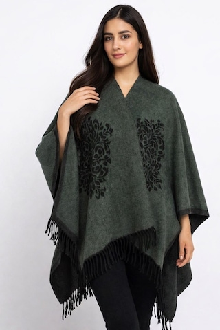 Aldaıyr Kadın Kışlık Çift Taraflı Panço Omuz 140x140 Çok Renkli35