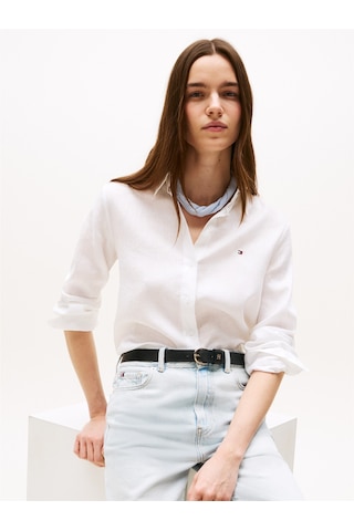 Tommy Hilfiger Ess Lınen Relaxed Shırt Kadın Beyaz Gömlek - Ww0ww44679