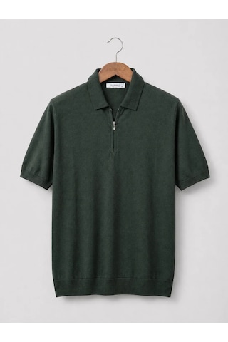Yarım Fermuarlı Premium Polo Yaka Triko Tişört - Pamuk & Tensel Haki Yarım Fermuarlı Premium Polo Yaka Triko Tişört - Pamuk & Tensel Haki