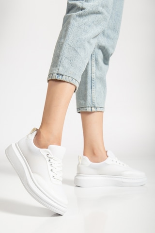 Erceka Aynalı Bağcıklı Kadın Spor Ayakkabı Günlük Kullanıma Uygun Sneaker Siyah-beyaz Ve Fileli Beyaz - Siyah