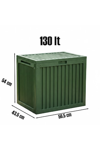 Porsima 161001-005 130lt Kilitli Organizer Kapaklı Bahçe Balkon Kiler Sandığı Çok Amaçlı Depolama Sandığı Yeşil Yeşil