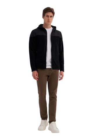 Cazador Erkek Kapüşonlu Polar Kumaş Basic Regular Fit Sweat Hırka-56390 Siyah