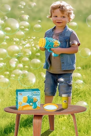 Mavi Duck Ördek Çok Delikli Pilli Köpük Atan Tabanca Bubble Gun Köpük Tabancası Oyuncak