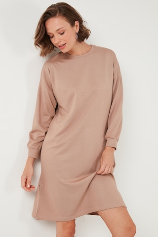 Lela Modest Oysho Kumaş Relaxed Fit Yırtmaçlı Bayan Tunik 5865878 Bisküvi
