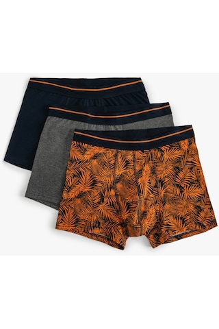 Koton 3'Lü Boxer Seti Yaprak Baskılı Çok Renkli Pamuklu Turuncu 4Slm90085Mk Turuncu