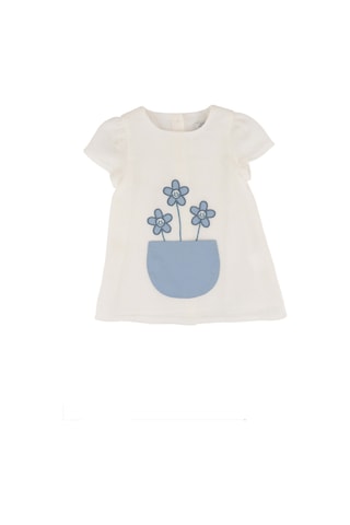 Papatya Detaylı Keten Elbise Ekru