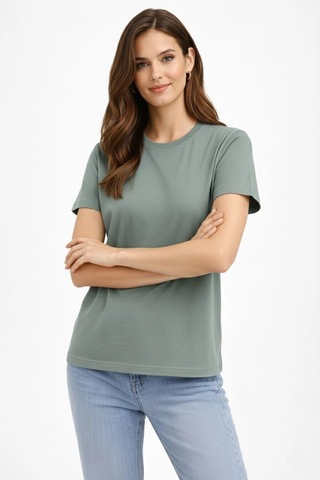 Primemagazam Kadın Bisiklet Yaka Yazlık Kısa Kol Düz Tişört Regular Kalıp T-shirt - Mint Yeşili Çeşitli