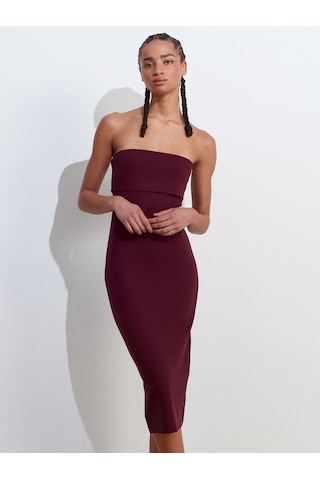 Dilvin 91422 Straplez Elbise-bordo Bordo