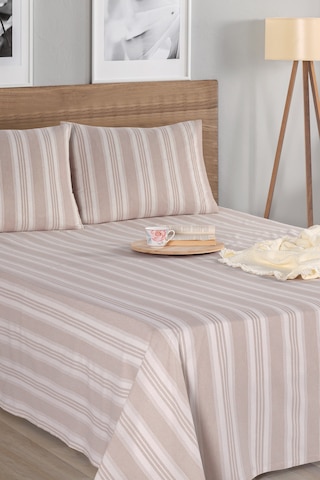 Sport Çizgili Çarşaf + Yastık Kılıfı Seti Tek Kişilik Soft Line Bej Bej
