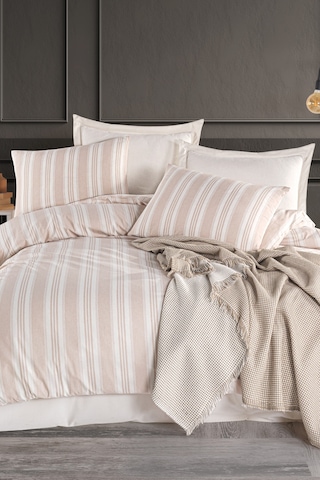 Eponj Home Sport Çizgili Nevresim Takımı Tek Kişilik Soft Line Bej Bej