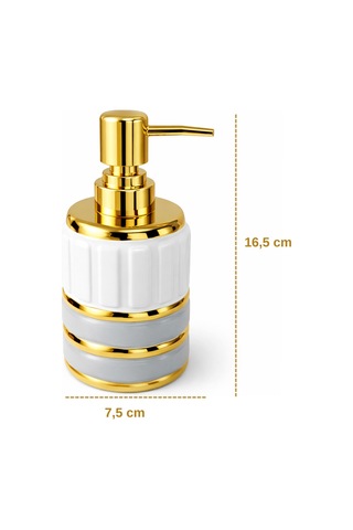 Elegance Gold Detaylı Beyaz Porselen Sıvı Sabunluk Evye Üstü Banyo Kullanımına Uygun Lüks Tasarım Gri