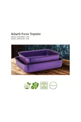 2li Granit Köşeli Tepsi Seti - Violet Çok Renkli