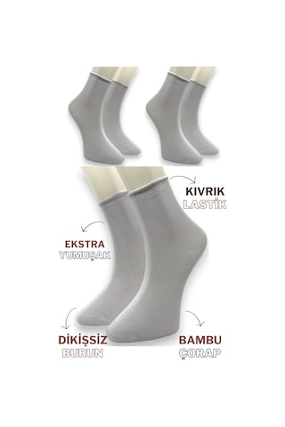 Premium 3 Çift Beyaz Bambu Kadın Lastiksiz Roll Top Soket Dikişsiz Çorap/ız Bırakmaz/sıkmayan Çorap Beyaz
