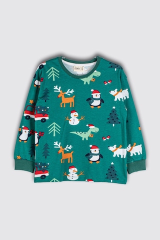 Zuzunga Yılbaşı Temalı Baston Şeker Desenli %100 Pamuk Unisex Pijama Takımı Yeşil