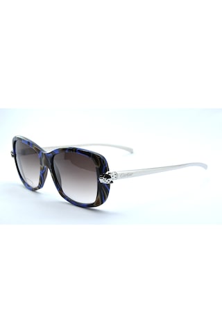 Cartier Panthere De Havana Blue Black Sılver Cartier Cat Eye Havana Mavi Siyah Kahverengi Gümüş Güneş Gözlüğü T8201061 Mavi - Siyah