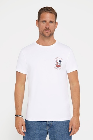 Tudors Erkek Slim Fit Dar Kesim %100 Pamuk Yumuşak Dokulu Baskılı Beyaz Bisiklet Yaka Tişört-29187 Beyaz