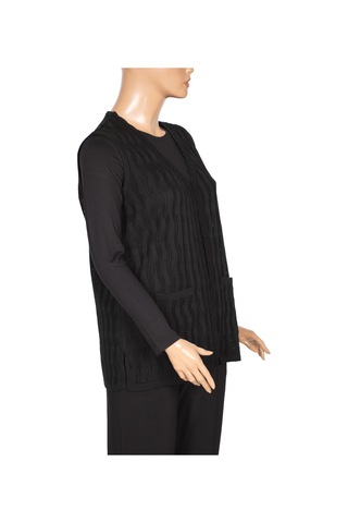 Hesna Kadın Gizem Ajurlu Cepli Siyah Triko Yelek Siyah