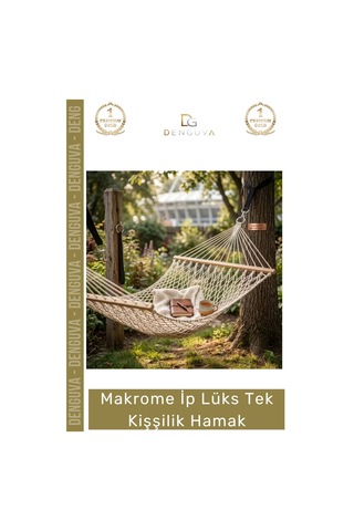 Hamak Bahçe Balkon Teras El Örgüsü Makrome İp Dayanıklı Konforlu Ahşap Çıtalı Lüks Tek Kişilik Hama Çok Renkli
