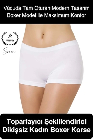 Svein Premium Toparlayıcı Sıkılaştırıcı Kadın Boxer Korse Rahat Dikişsiz Saran Günlük İç Çamaşır Beyaz