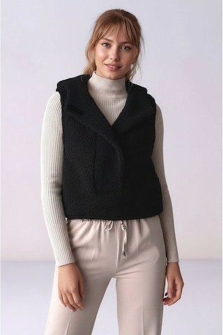 Kadın Önü Çıtçıtlı Kapüşonlu Yan Cepli Tasarım Yaka Spor Şık Crop Peluş Yelek Mavi