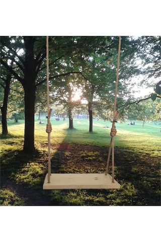 KONYALPG Dekoratif Dogal Ahşap Jut Halatlı Salıncak Büyük Boy Sal Doğal