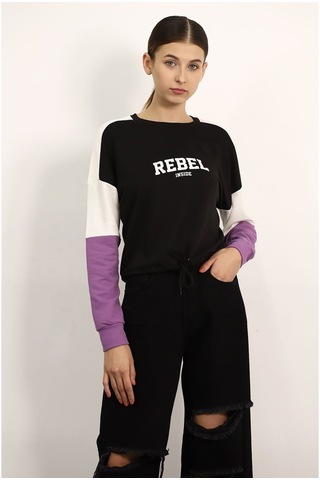 Gabria Kadın Kapşonlu Desenli Sweat Siyah (508950308)