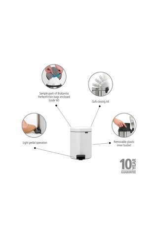 Brabantia Tret Çöp Kovası, İç Kovalı, Plastik, Çelik, Plastik, Beyaz, 5 Litre
