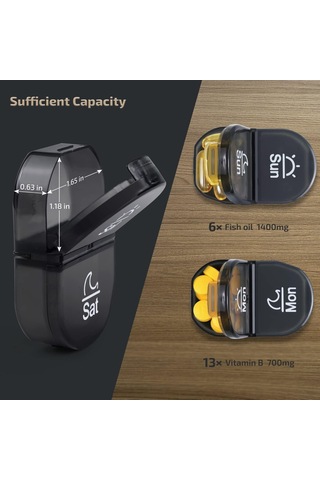 Kangvka Haftalık 14 Bölmeli Sağlık Kutusu, Tarihli Markalı, Su Geçirmez, Nem Ve Toz Koruyucu, Plastik İlaç Depolama Kutusu Siyah