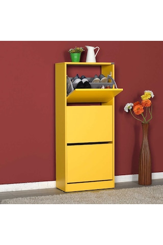 Flat Duo 3 Katlı Ayakkabılık Dolabı - Hardal